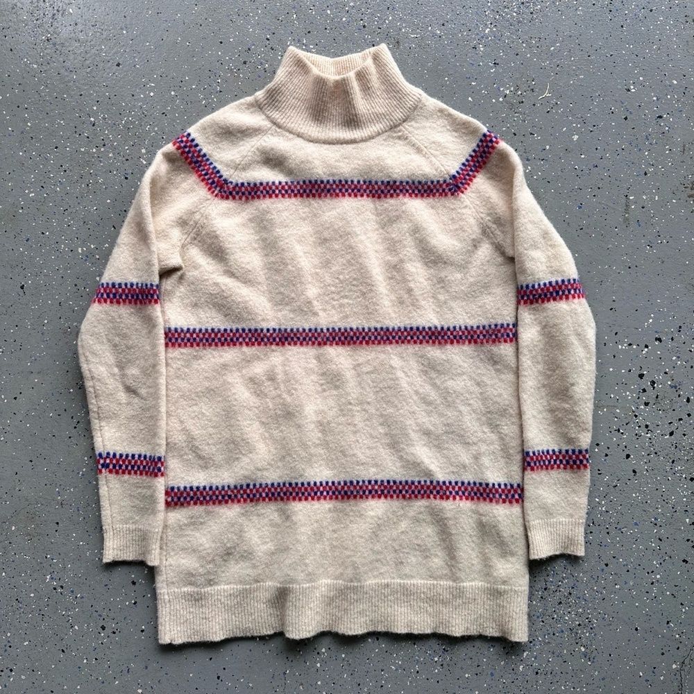 VTG 1970s Le Mont French Wool Sweater Large Mock Neck Striped Knit